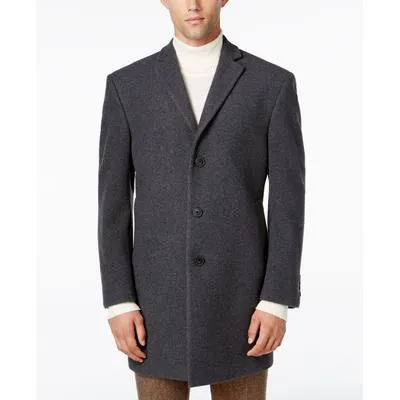 Calvin Klein Mens Slim fit Overcoat Coat 44 S Charcoal Grey Solid