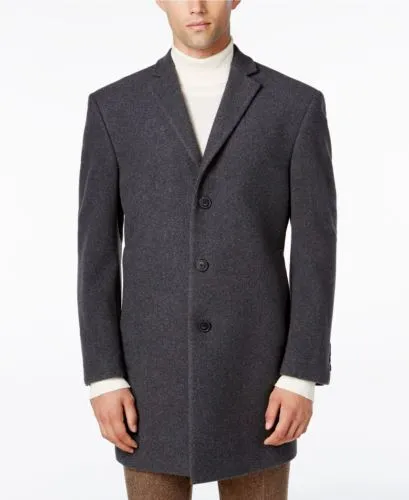 Calvin Klein Mens Slim fit Overcoat Coat 44 S Charcoal Grey Solid