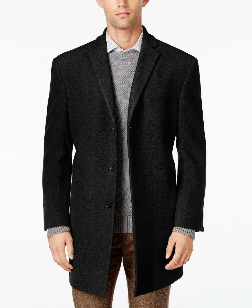 Calvin Klein Mens Slim fit Overcoat Coat 48 R Black Solid