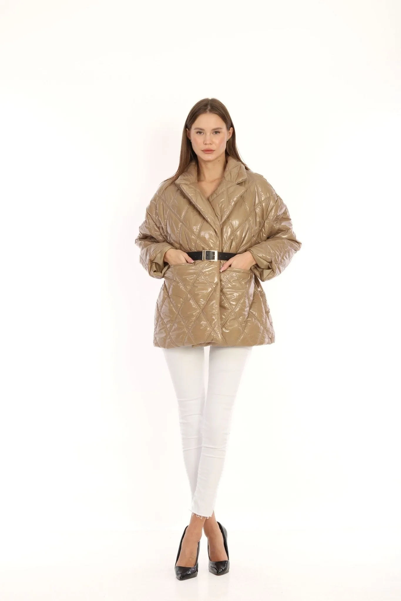 CAMEL Belted Collar Coat
