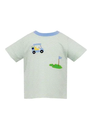 Claire & Charlie Boys Green Stripe Golf Short Sleeve T-Shirt