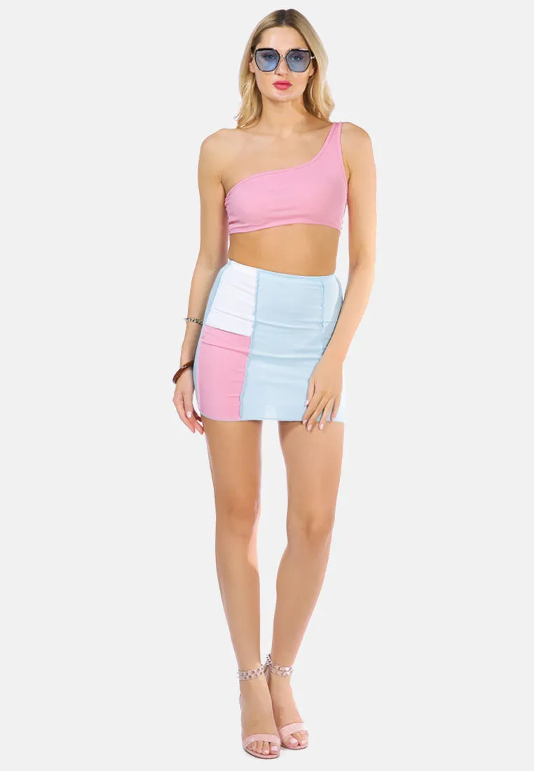 Color Block Casual Tube Skirt
