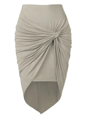 Come Together Women's Draped Wrap Style High Low Midi Skirt Brown XXXL