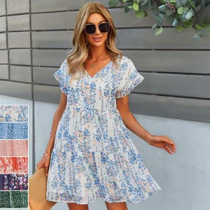DEANWAQNGKT  Self-Developed Design European and American  Printed New Dress  Summer Elegant A- line Skirt Loose Chiffon