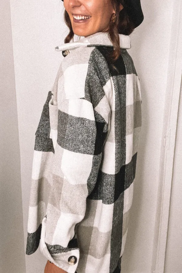 Dunnmall Fashion Plaid Loose Woollen Coat