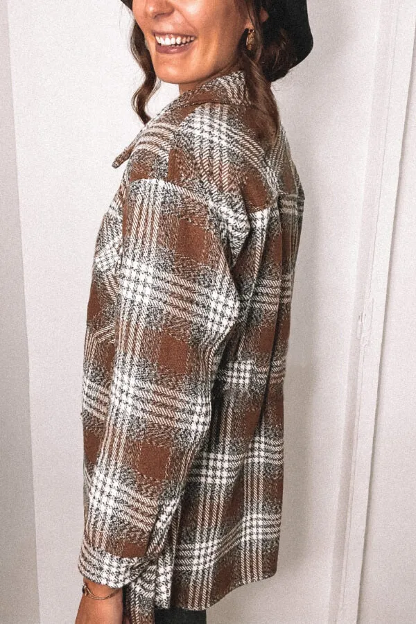 Dunnmall Fashion Plaid Loose Woollen Coat