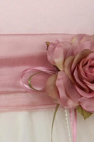 Dusty Rose Top Flower Petal Girls Dress with Organza Sash