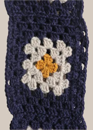EARLYMADE Hand-knitted Granny Squares Scarf — NAVY/STONE/YELLOW — UNIQUE — LAST PIECE
