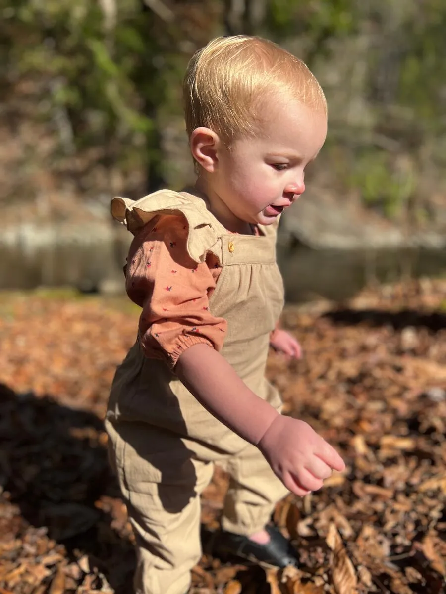 Eloise Ruffle Overall in Gold