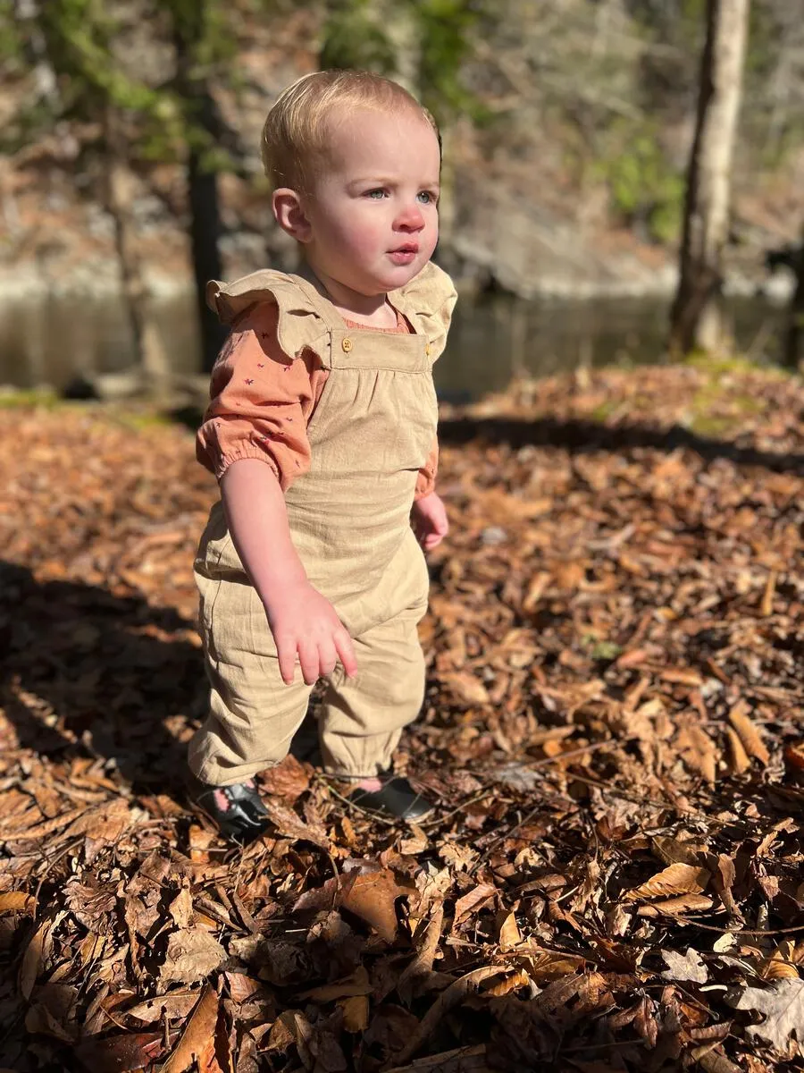 Eloise Ruffle Overall in Gold