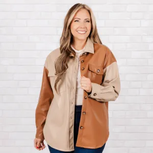 Entertain Me Leather Shacket, Brown