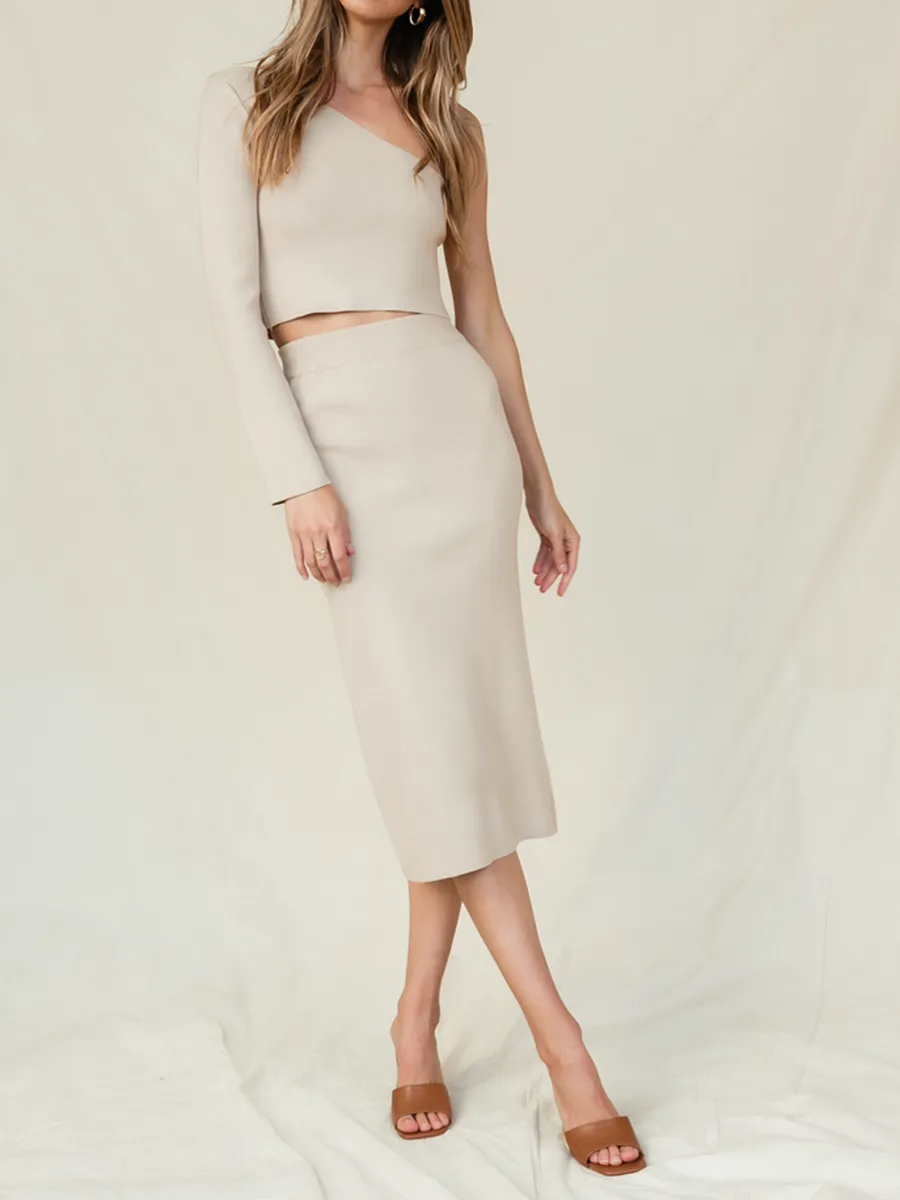 Fashion Elegant Top Skirt Knit Suit