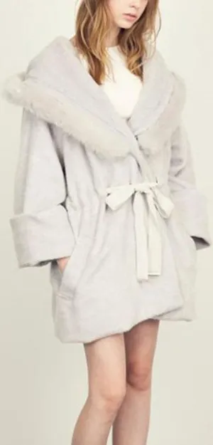 Faux-Fur Wool-Blend Coat, Grey