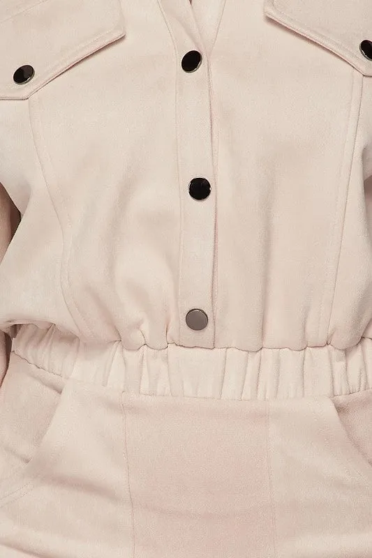 FAUX SUEDE BUTTON-UP SHIRT DRESS
