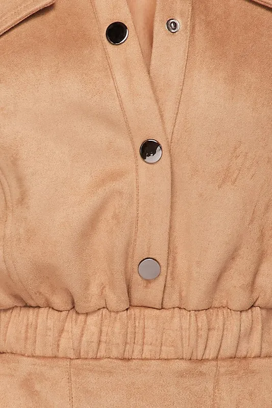 FAUX SUEDE BUTTON-UP SHIRT DRESS