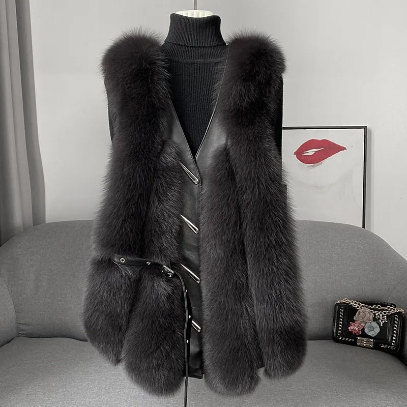 Fox Fur Vest Medium and Long Waistcoat Coat