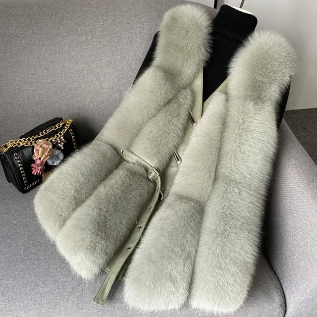 Fox Fur Vest Medium and Long Waistcoat Coat
