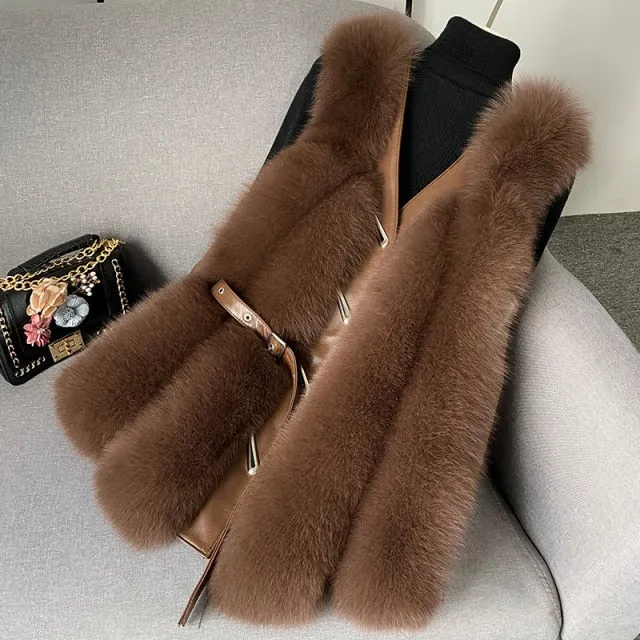 Fox Fur Vest Medium and Long Waistcoat Coat