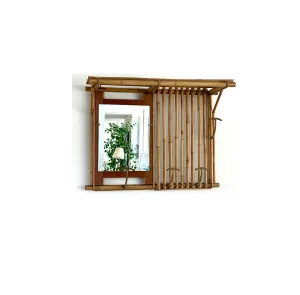 French Bamboo Coat Rack with Mirror