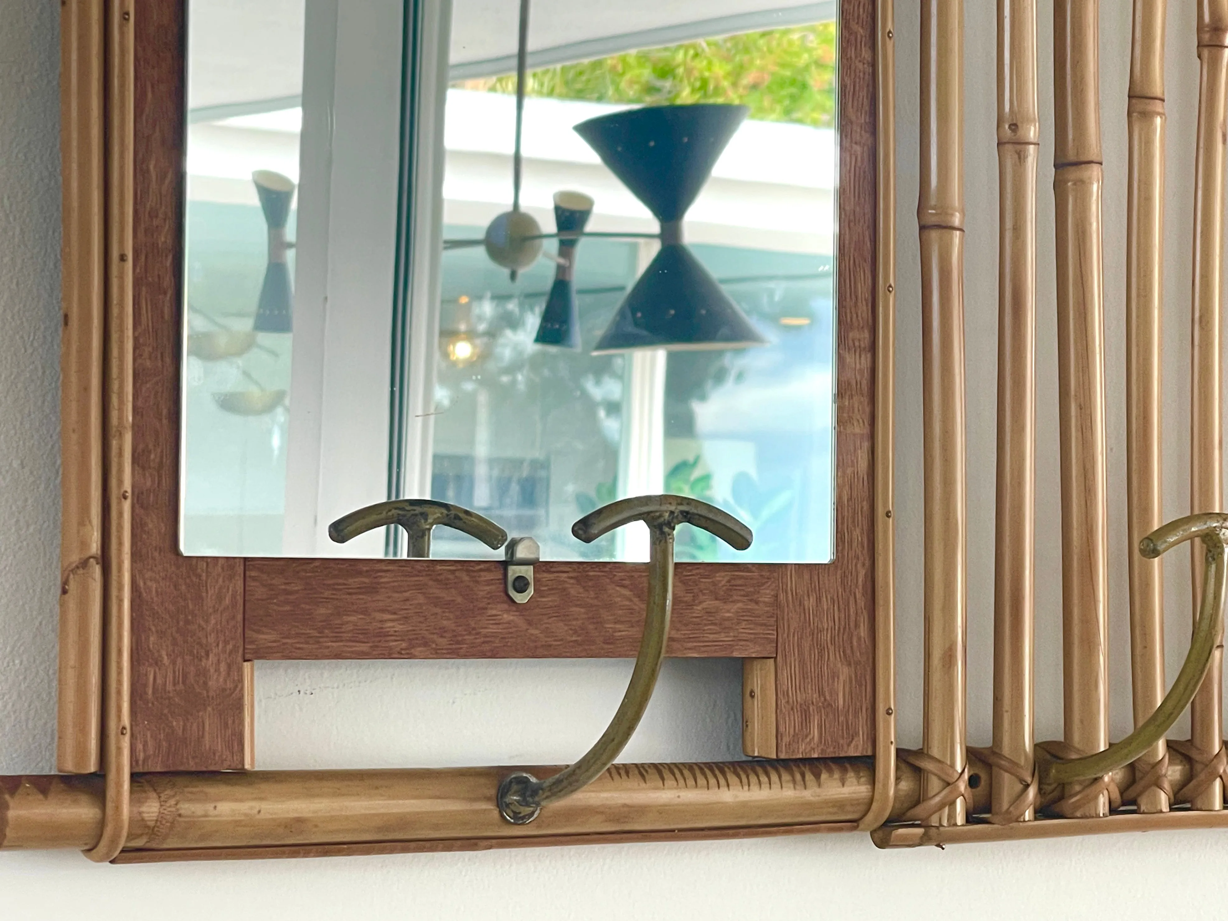 French Bamboo Coat Rack with Mirror