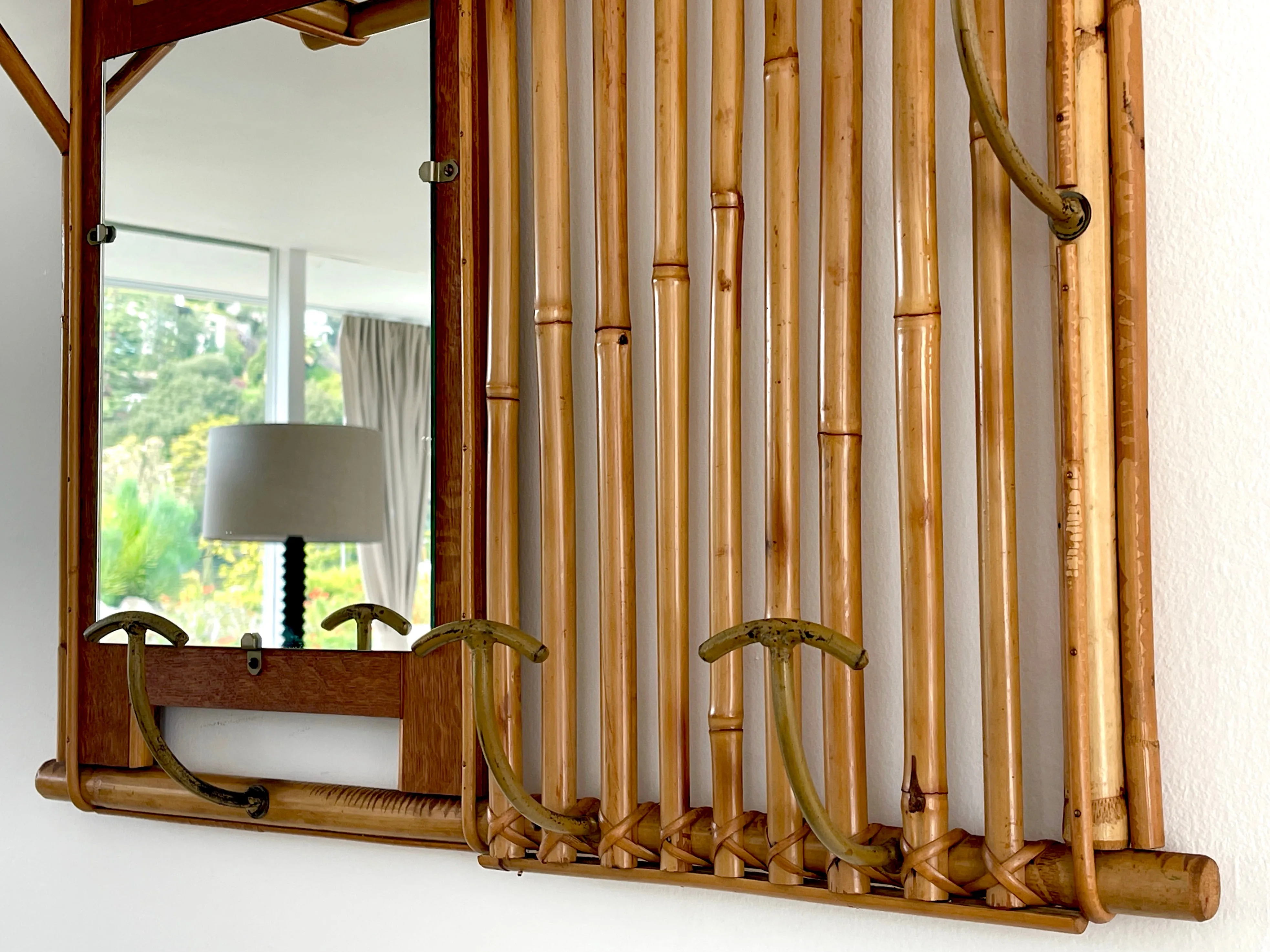 French Bamboo Coat Rack with Mirror