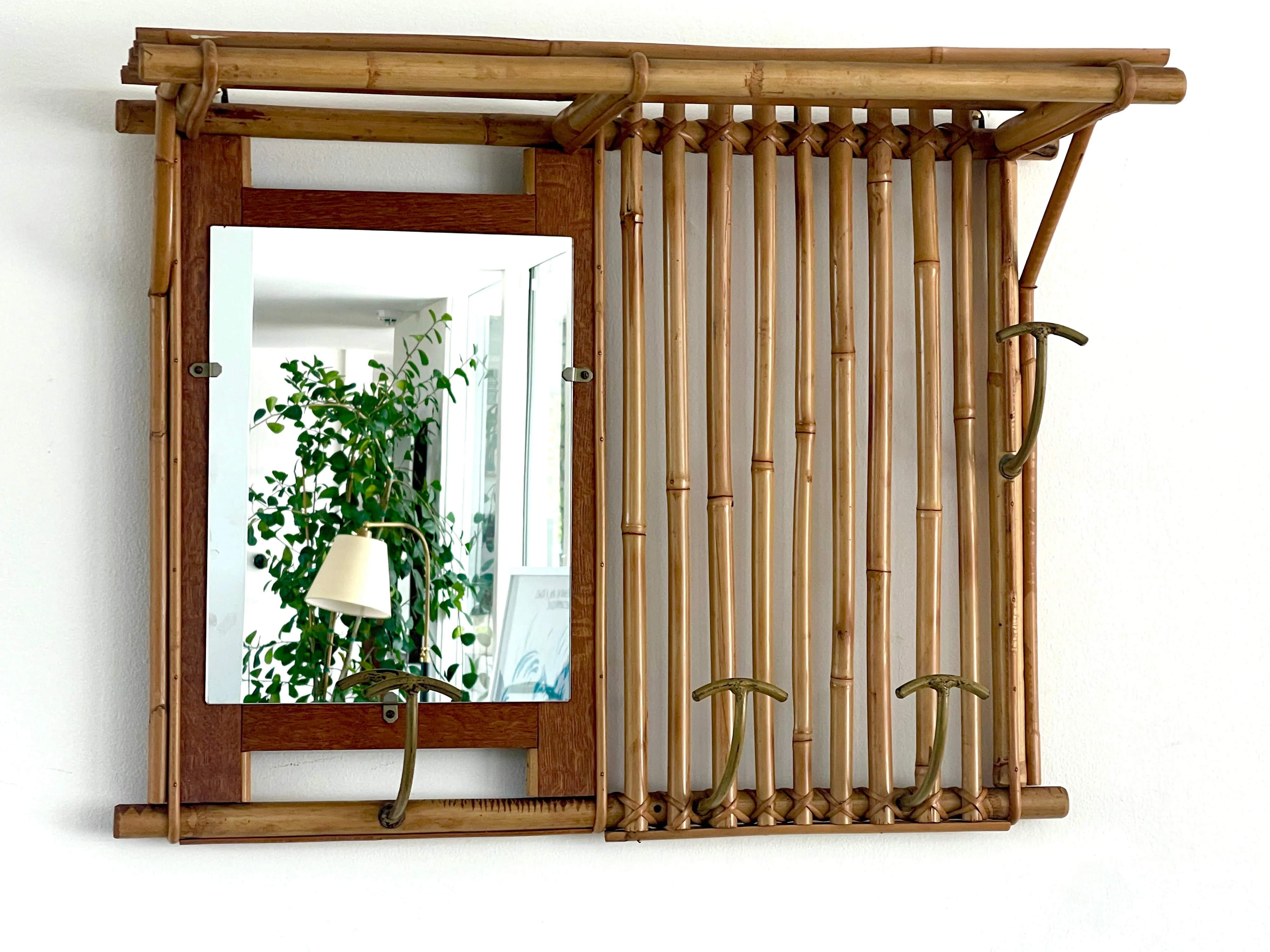 French Bamboo Coat Rack with Mirror