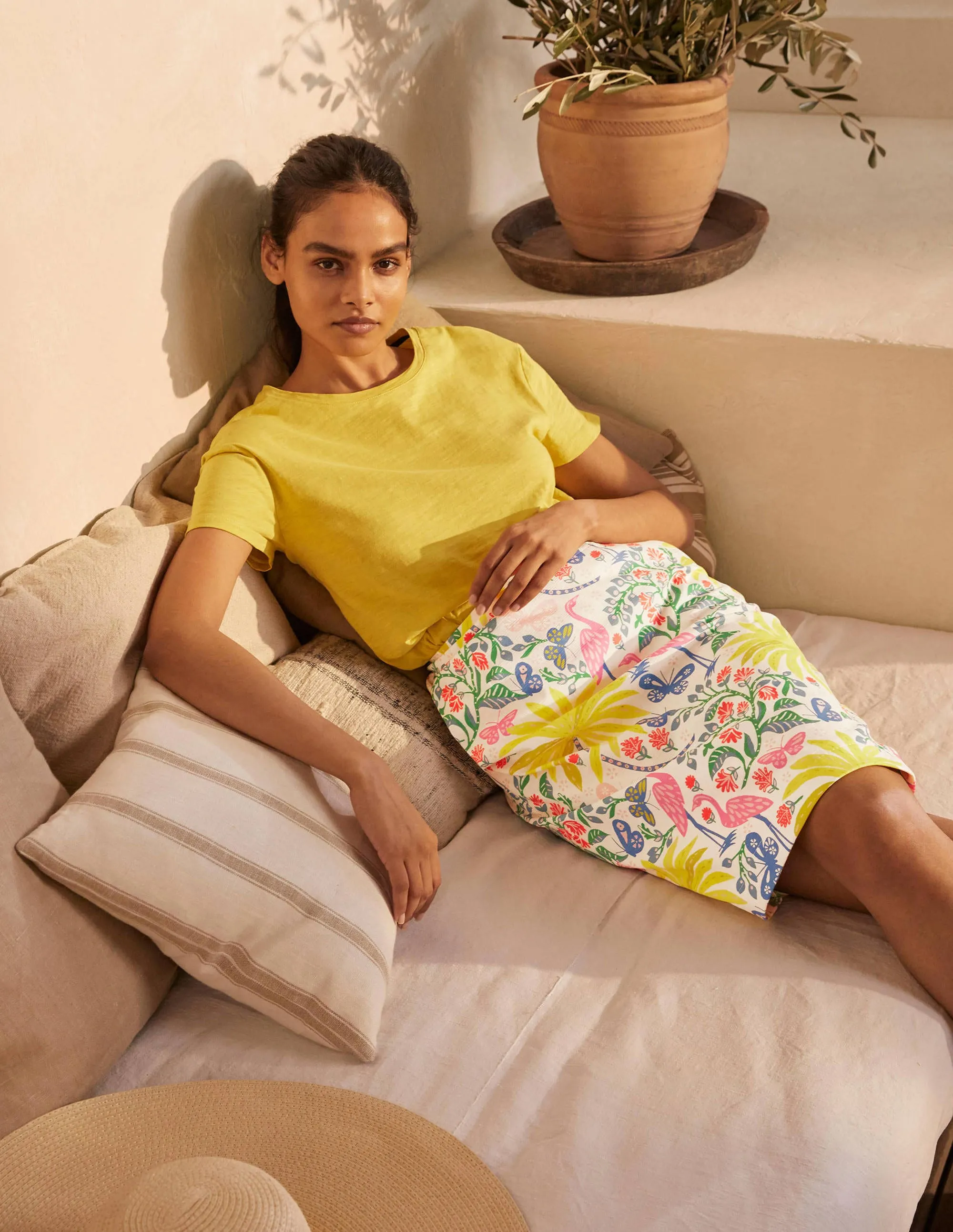 Gabriella Pencil Skirt-Ivory, Tropical Charm