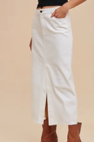 Garment Washed Stretch Twill Pencil Skirt with Slit