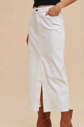 Garment Washed Stretch Twill Pencil Skirt with Slit