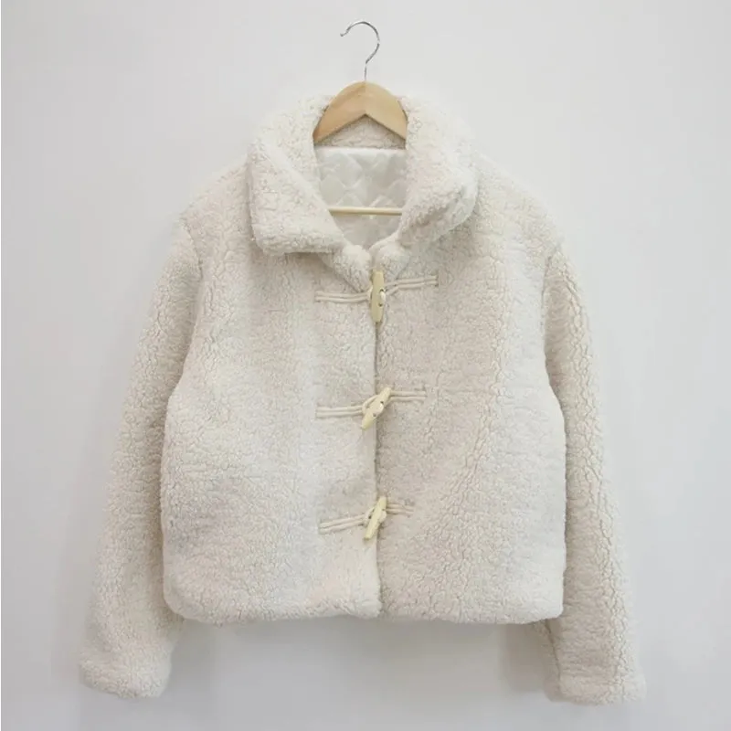 Girlary Winter Korea Chic Sweet Horn Button Coat Women Wool Elegant Kawaii Thick Overcoat High Street Casual Long Sleeve Wool Jacket New