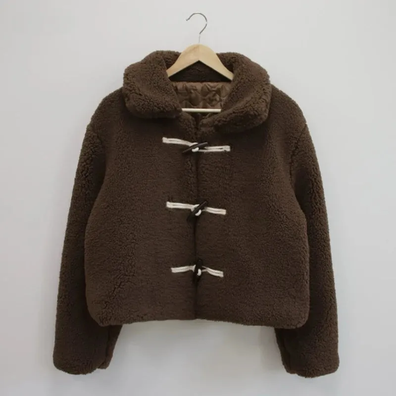 Girlary Winter Korea Chic Sweet Horn Button Coat Women Wool Elegant Kawaii Thick Overcoat High Street Casual Long Sleeve Wool Jacket New