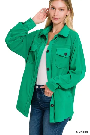 Green Oversized Basic Fleece Shacket