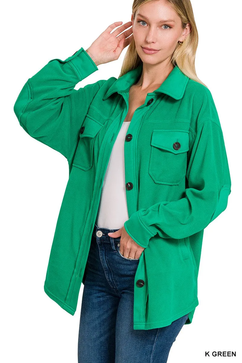 Green Oversized Basic Fleece Shacket