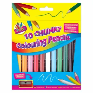 Half Sized Chunky Colouring Pencils - 10 Pack with Sharpener Kids Drawing Art Supplies