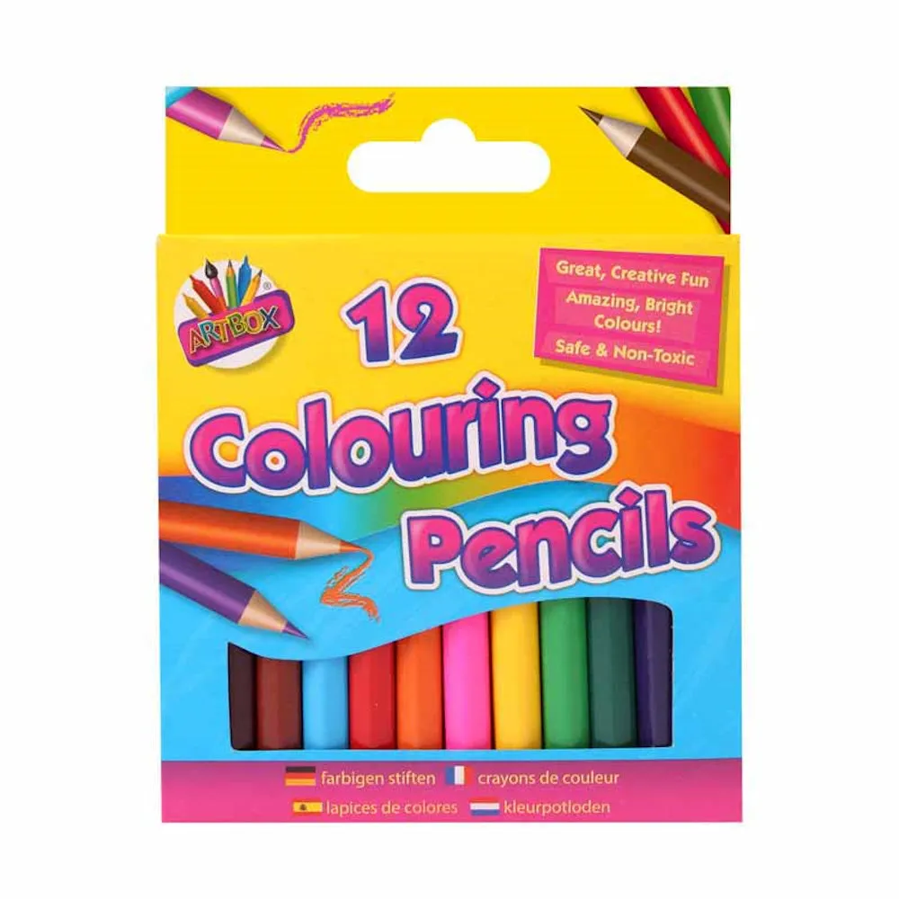 Half Sized Colouring Pencils - 12 Pack Assorted Bright Colours Kids Art Drawing School Supplies