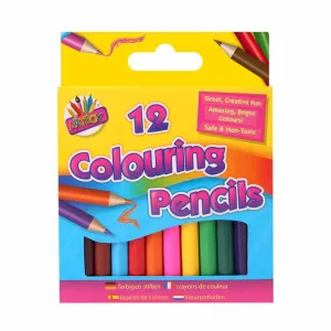 Half Sized Colouring Pencils - 12 Pack Assorted Bright Colours Kids Art Drawing School Supplies