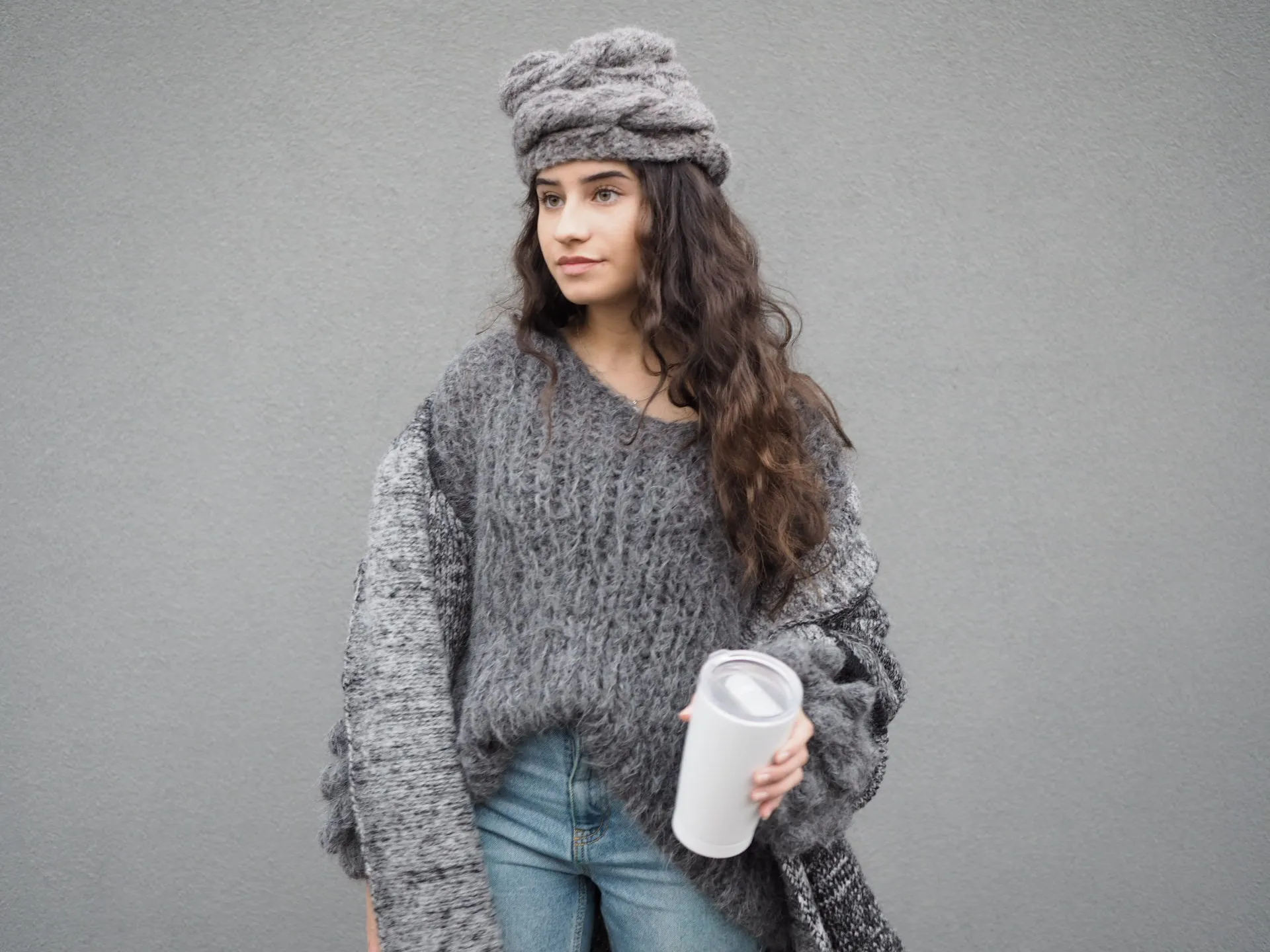 Hand knit cable beanie style Hat - (Alpaca) Navy