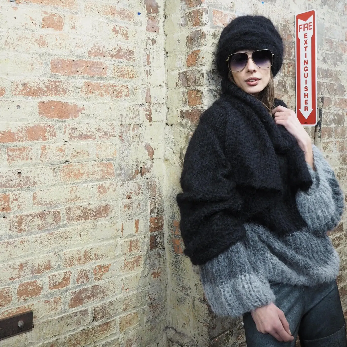 Hand knit cable beanie style Hat - (Alpaca) Navy