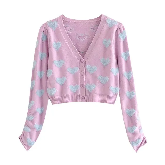 HEART PATTERN CROPPED CARDIGAN