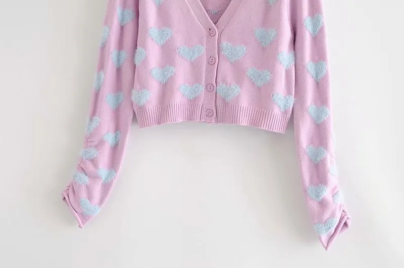 HEART PATTERN CROPPED CARDIGAN