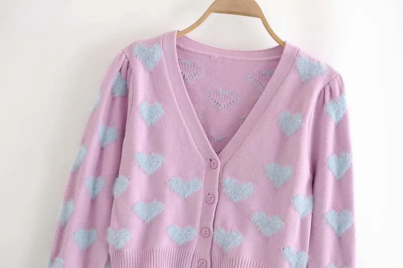 HEART PATTERN CROPPED CARDIGAN