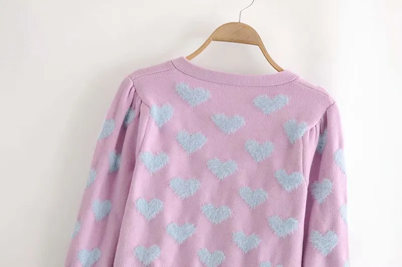 HEART PATTERN CROPPED CARDIGAN