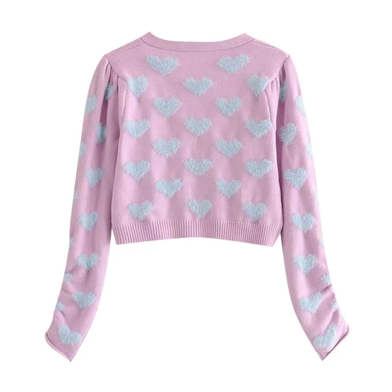 HEART PATTERN CROPPED CARDIGAN