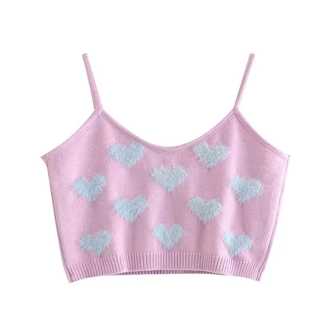 HEART PATTERN CROPPED KNITTED TOP