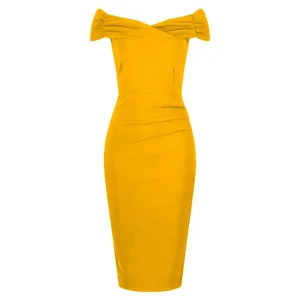 Honey Mustard Yellow Cap Sleeve Crossover Top Bardot Wiggle Dress