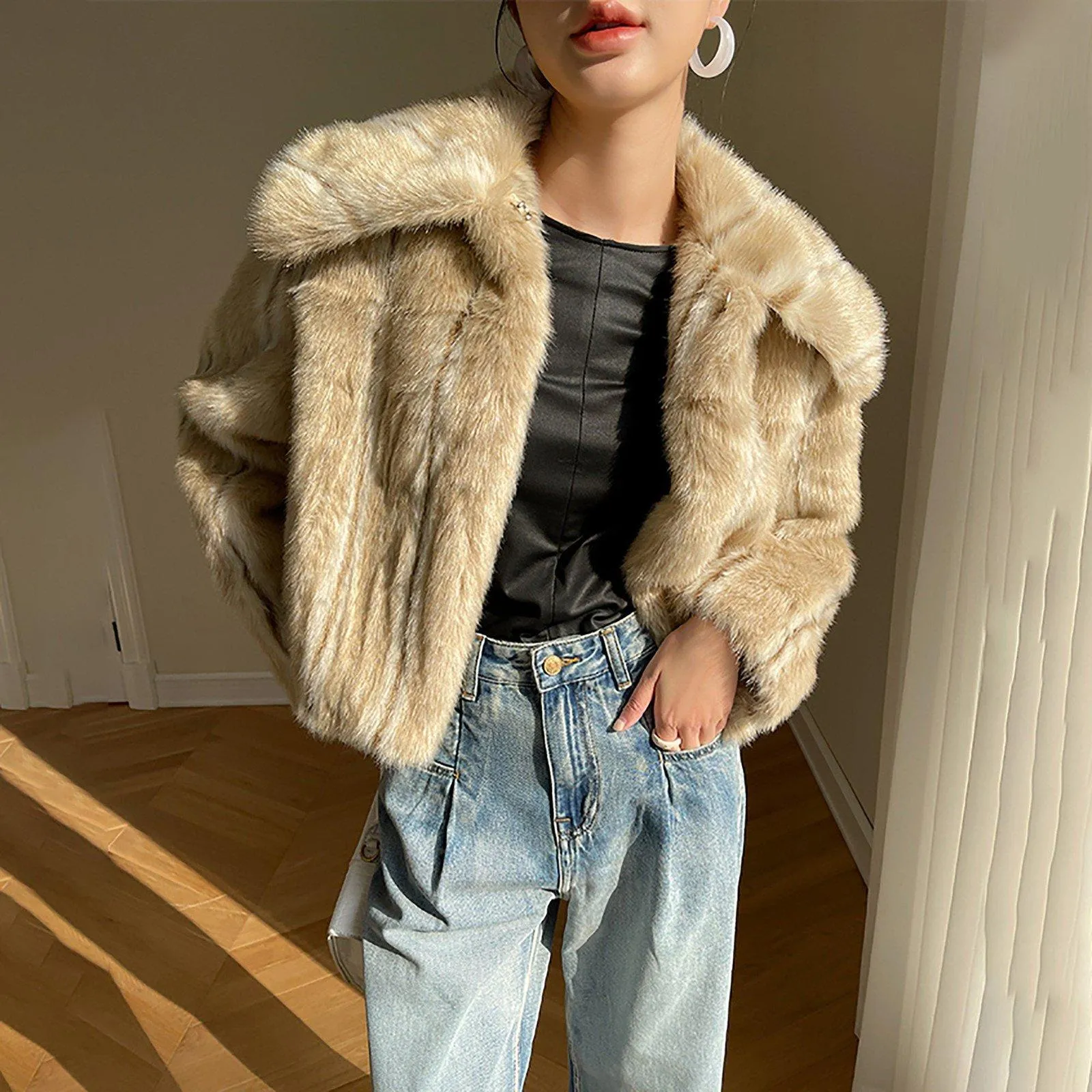Jasmine Faux Fur Big Collar Short Coat