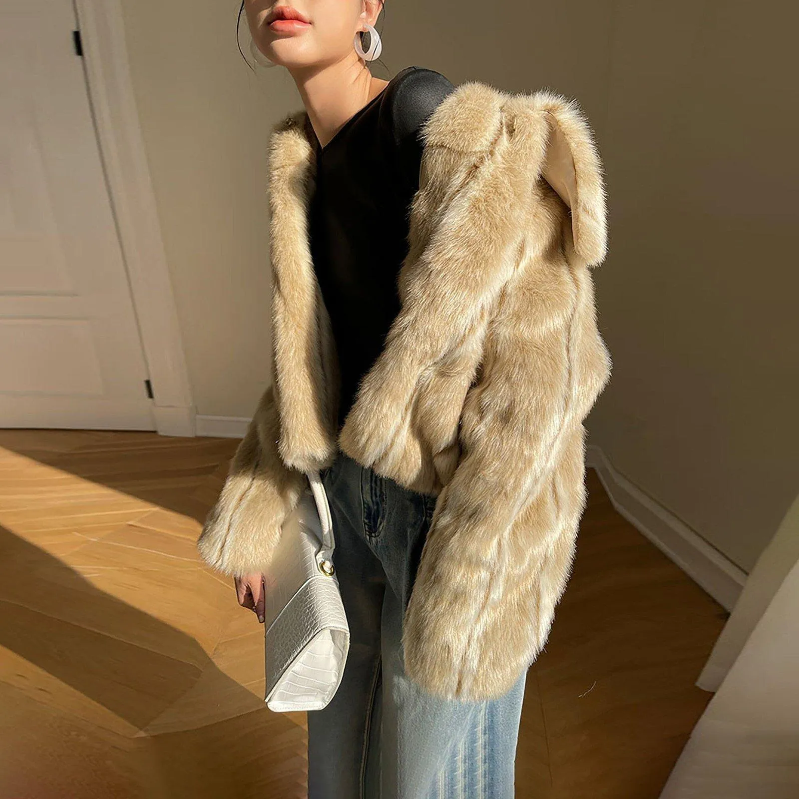 Jasmine Faux Fur Big Collar Short Coat