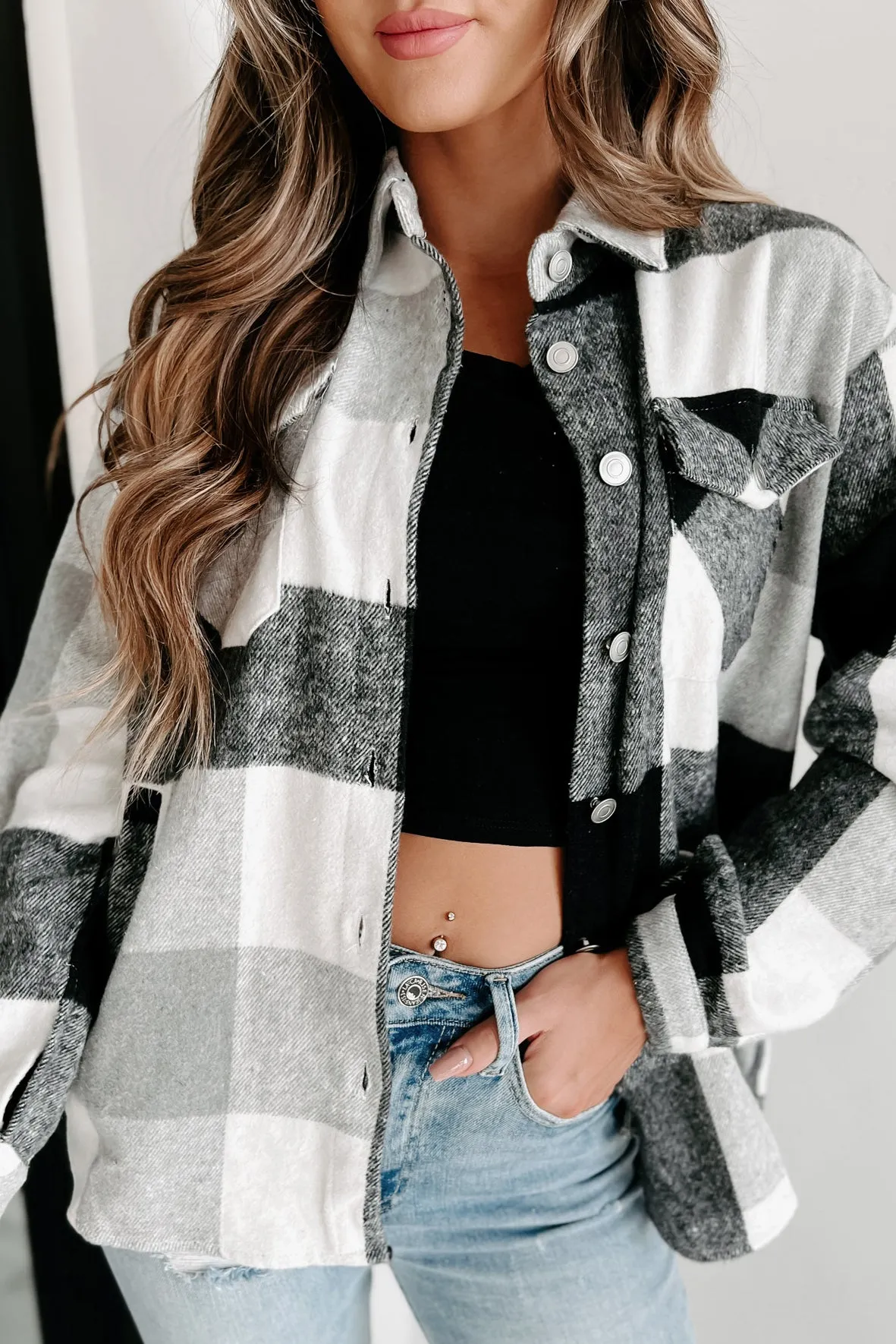 Just What You Need Plaid Shacket (Black)