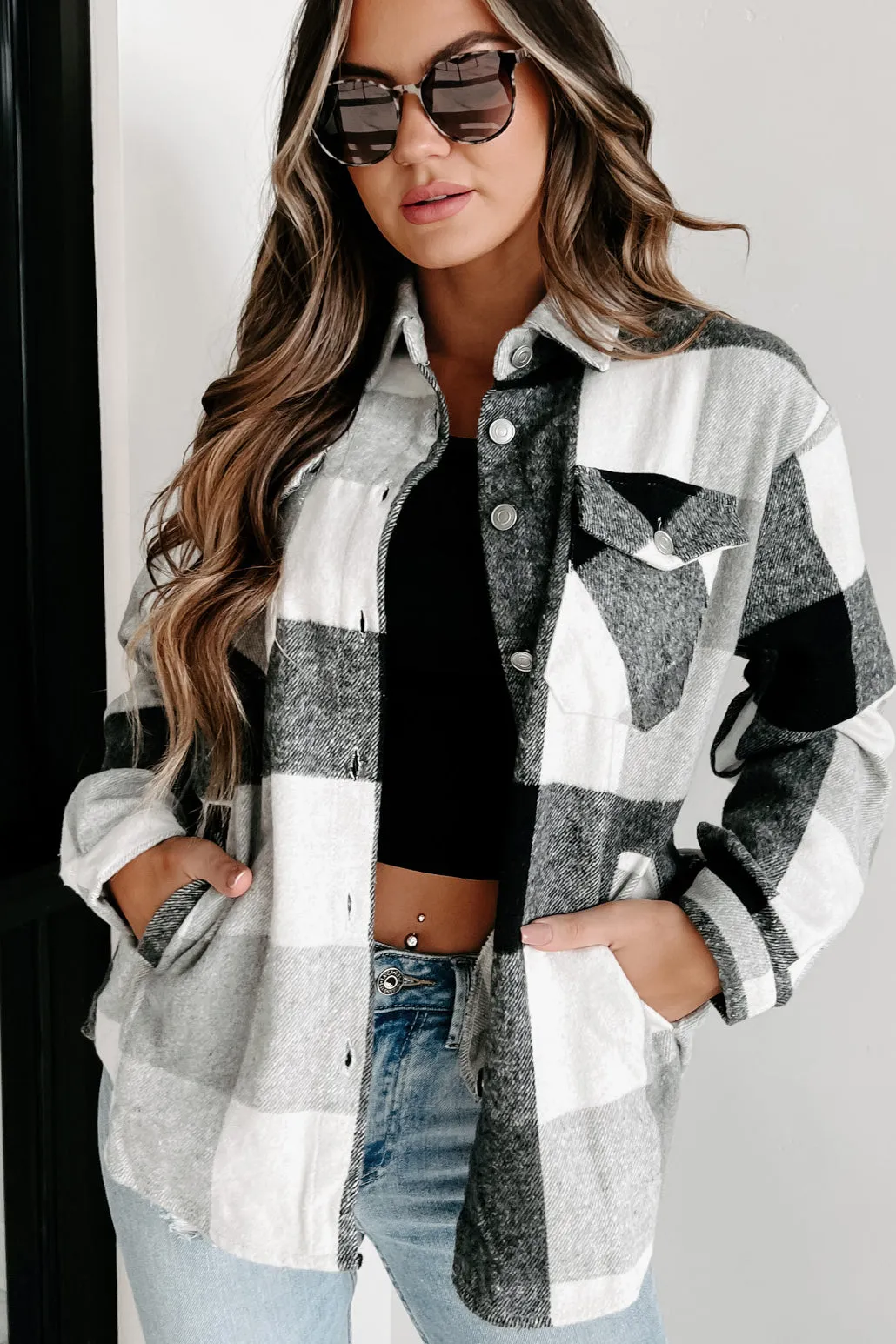 Just What You Need Plaid Shacket (Black)
