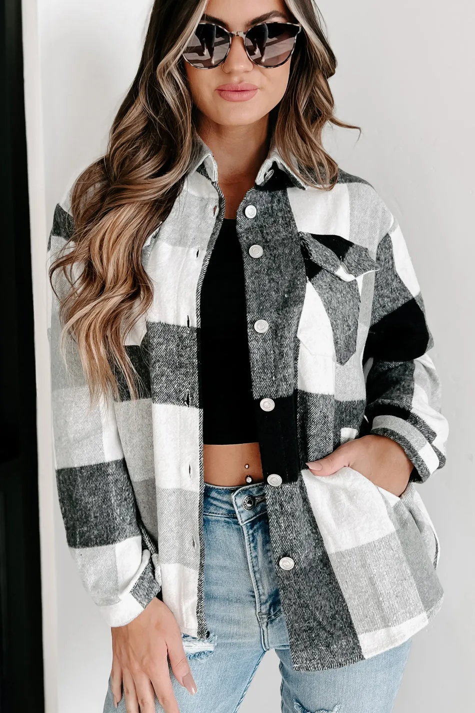 Just What You Need Plaid Shacket (Black)